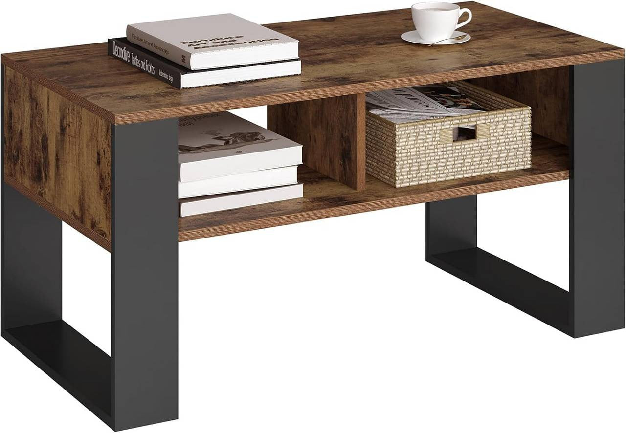 24goodz Modern Coffee Table - Sturdy Construction - Ample Storage Space - E1 Wood Material - Black and Light Oak - 90 x 45 x 45 cm