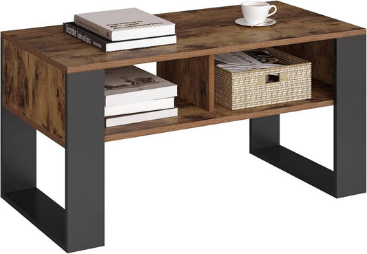 24goodz Modern Coffee Table - Sturdy Construction - Ample Storage Space - E1 Wood Material - Black and Light Oak - 90 x 45 x 45 cm