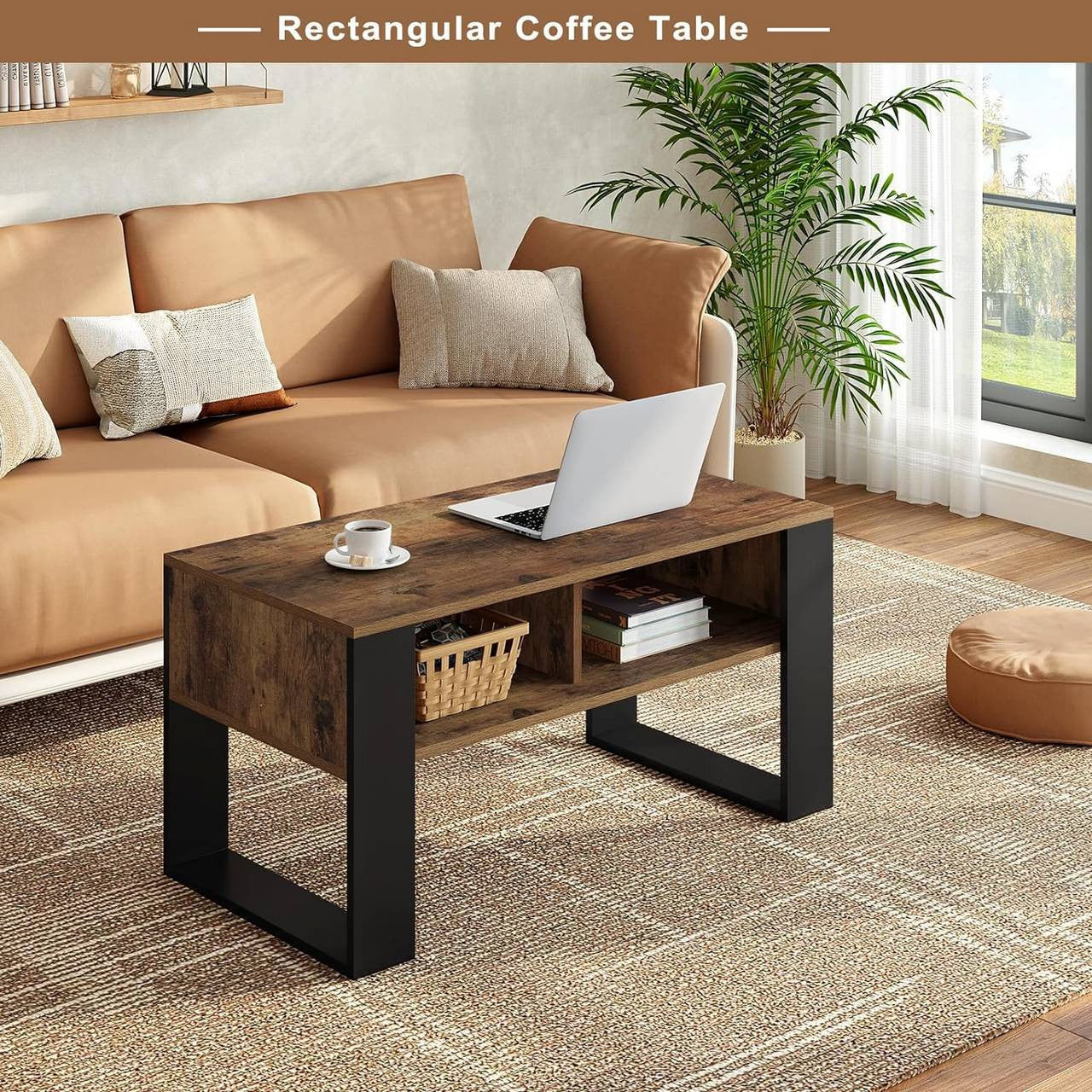24goodz Modern Coffee Table - Sturdy Construction - Ample Storage Space - E1 Wood Material - Black and Light Oak - 90 x 45 x 45 cm