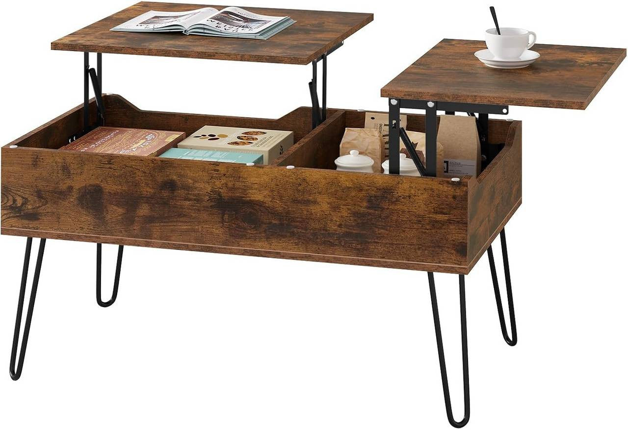 24goodz Lift-Top Coffee Table - Stylish and Functional - Wood and Metal - For Living Rooms - Vintage Brown