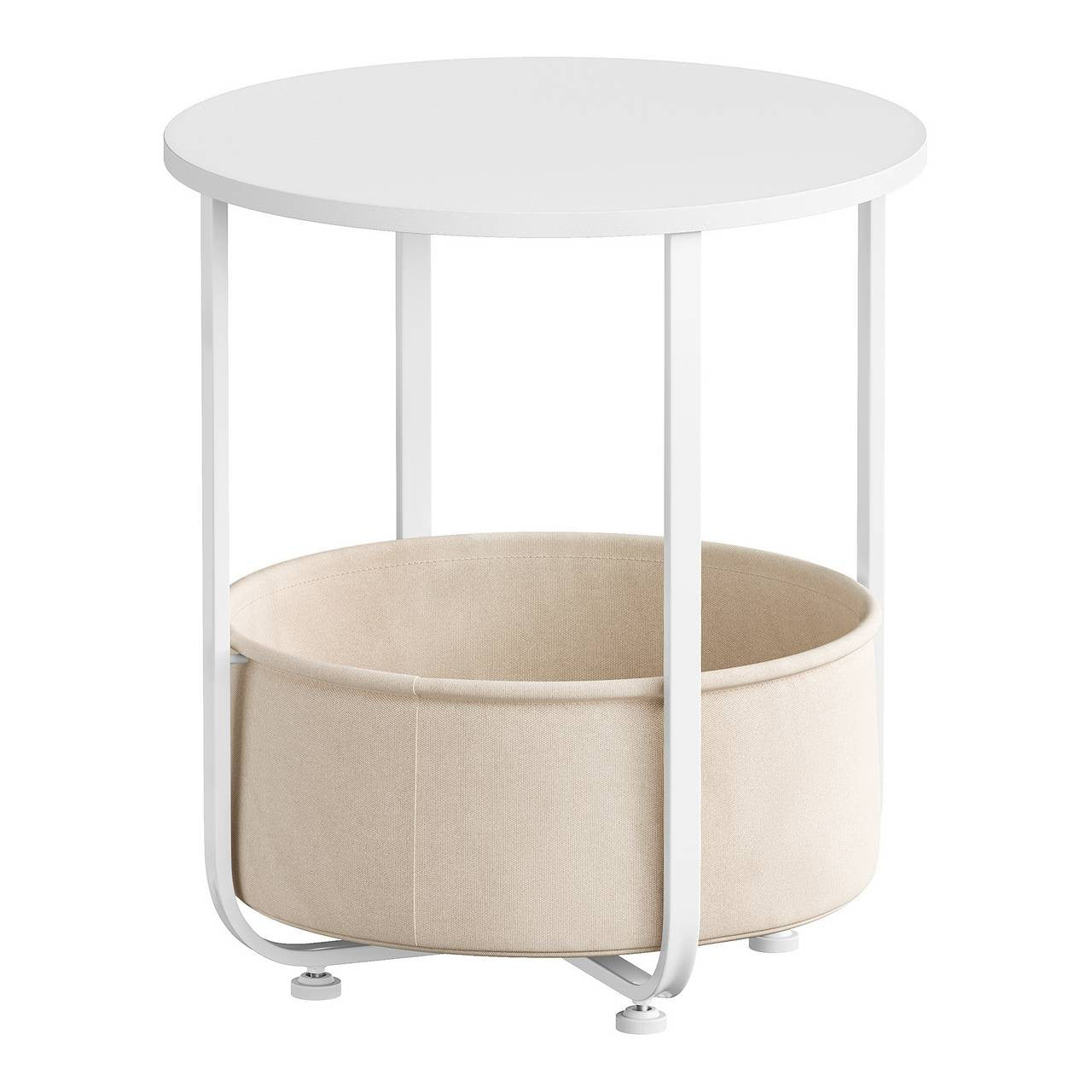24goodz Round Side Table - Easy Assembly - Compact Design - MDF - For Living Room or Bedroom - Beige/White