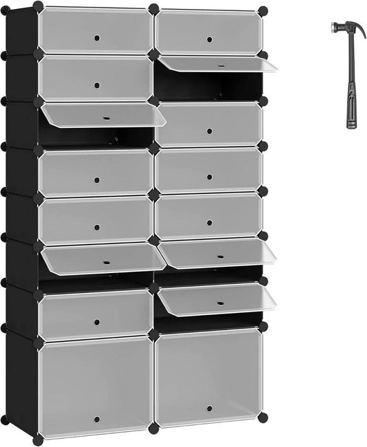 24goodz DIY Shoe Rack - Ample Space for 32 Pairs - Flexible Design - PP + Metal - Black + White