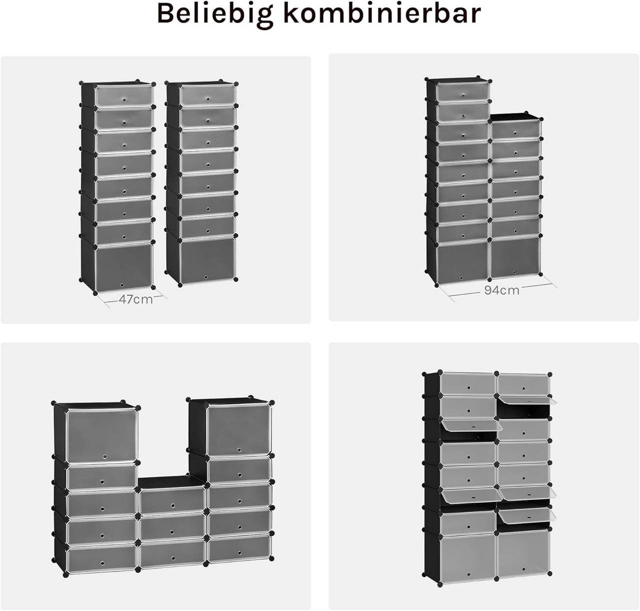 24goodz DIY Shoe Rack - Ample Space for 32 Pairs - Flexible Design - PP + Metal - Black + White