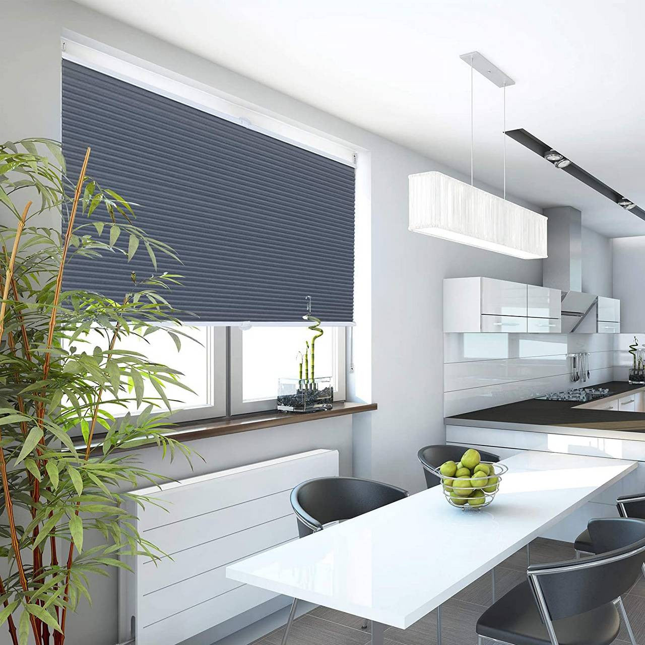 24goodz Double Honeycomb Pleated Blinds - Easy Installation without Drilling - 100% Polyester - For Windows and Doors - Blue/White - 70 x 130 cm