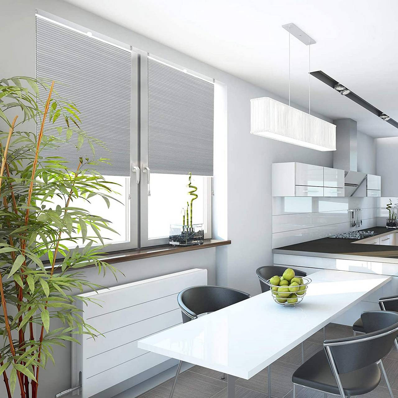 24goodz Double Honeycomb Pleated Blinds - No Drill Installation - 100% Polyester - Grey/White - 90 x 130 cm