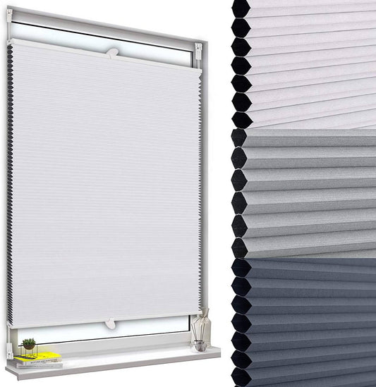 24goodz Honeycomb Pleated Blinds - No Drilling Required - Adjustable Light Control - 100% Polyester - For Windows and Doors - White 105 x 130 cm