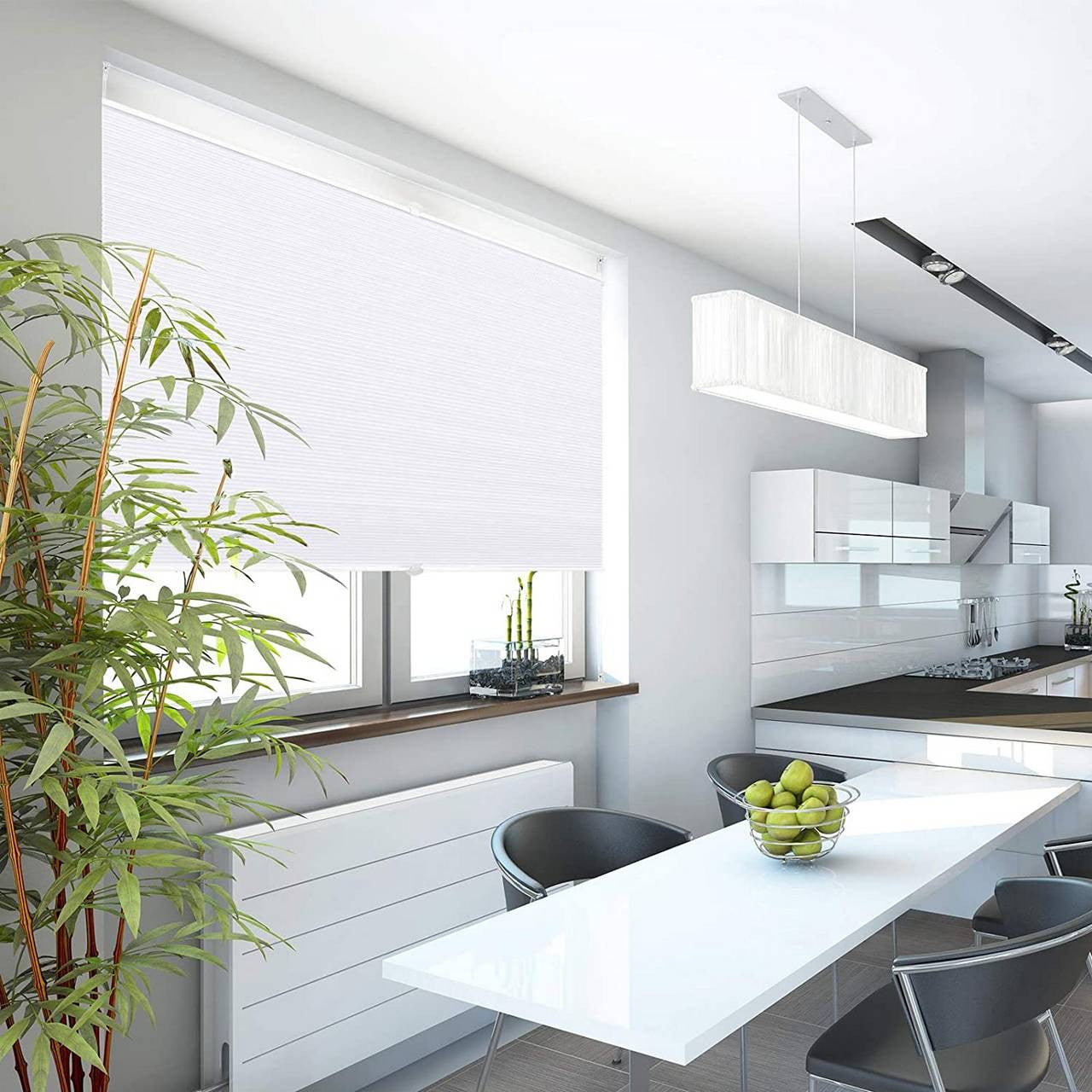 24goodz Double Honeycomb Pleated Blinds - Easy Installation Without Drilling - 100% Polyester - For Windows and Doors - White - 100 x 120 cm