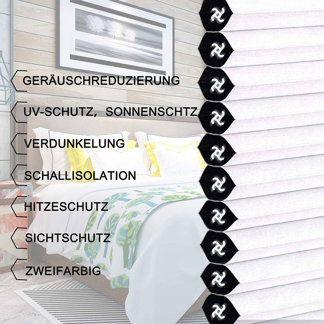 24goodz Double Honeycomb Pleated Blinds - Easy Installation - Light and Privacy Protection - 100% Polyester - White - 80 x 130 cm - ws