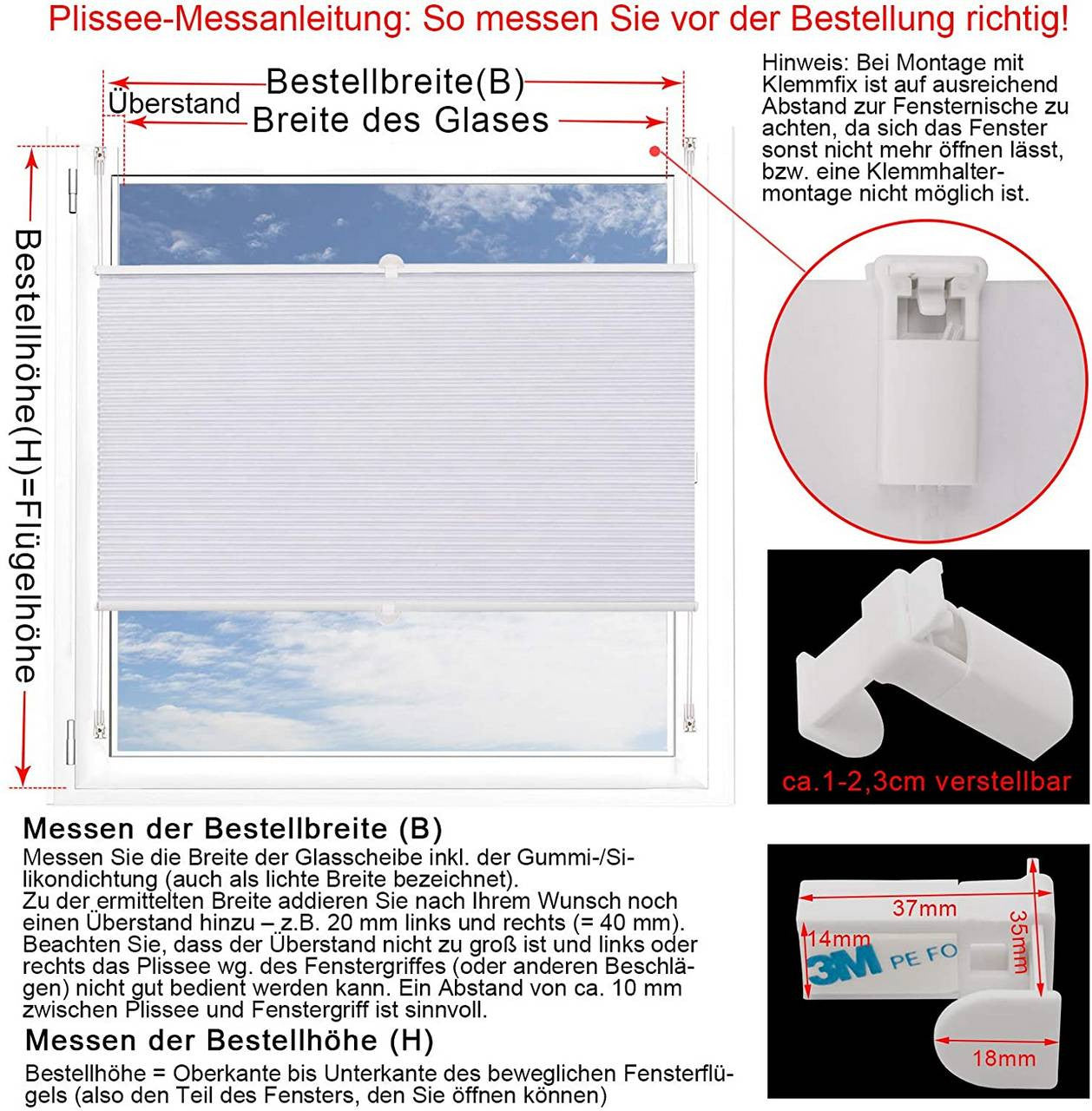 24goodz Double Honeycomb Pleated Blinds - Easy Installation - Light and Privacy Protection - 100% Polyester - White - 80 x 130 cm - ws