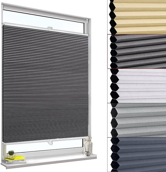 24goodz Double Honeycomb Pleated Blinds - Easy Installation Without Drilling - 100% Polyester - For Windows and Doors - Dark Grey/White - 95 x 130 cm