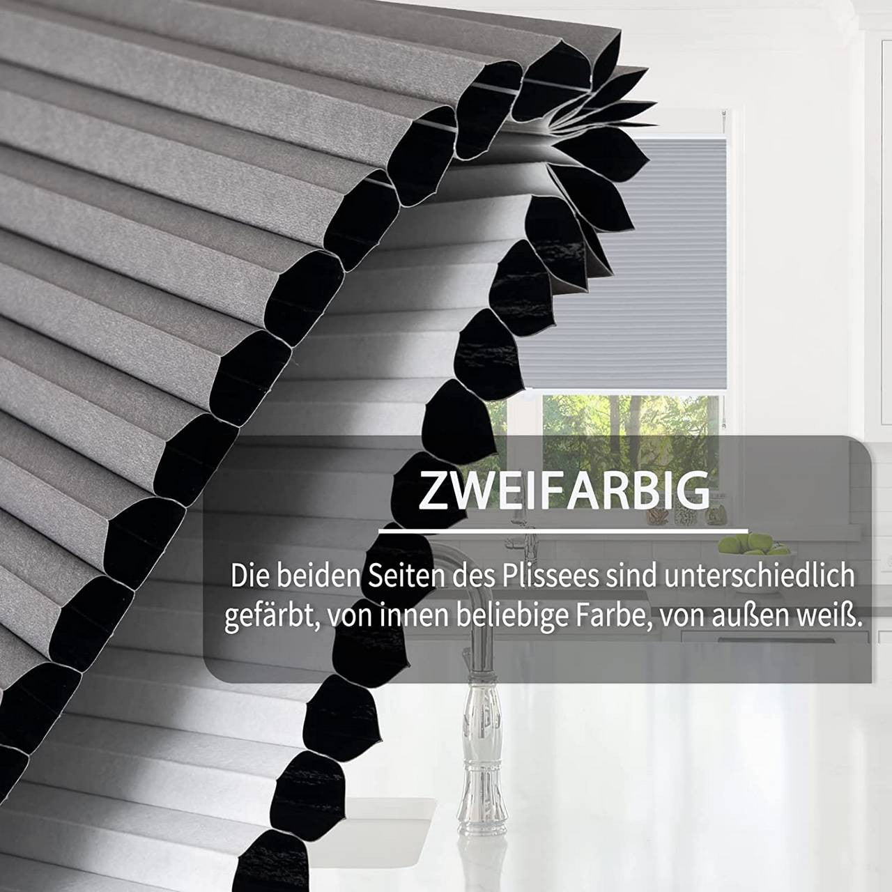 24goodz Double Honeycomb Pleated Blinds - Easy Installation Without Drilling - 100% Polyester - For Windows and Doors - Dark Grey/White 105 x 120 cm - dgr