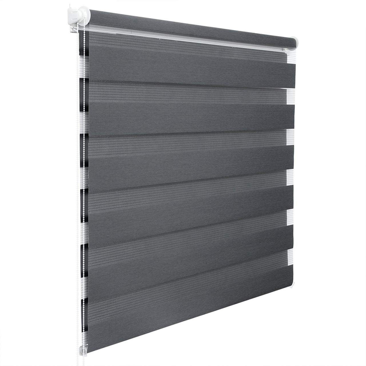 24goodz Double Roller Blind - Easy Installation Without Drilling - 100% Polyester - For Windows and Doors - Dark Grey 80x120