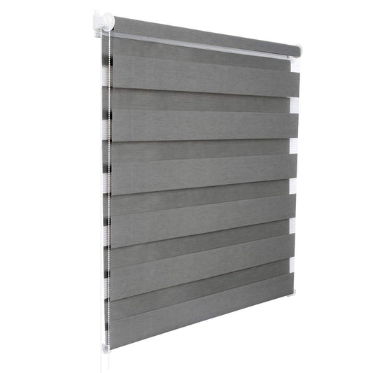 24goodz Dual Roller Blind - Light Control and Privacy Protection - 100% Polyester - For Windows and Doors - Grey Wood Look - hogr