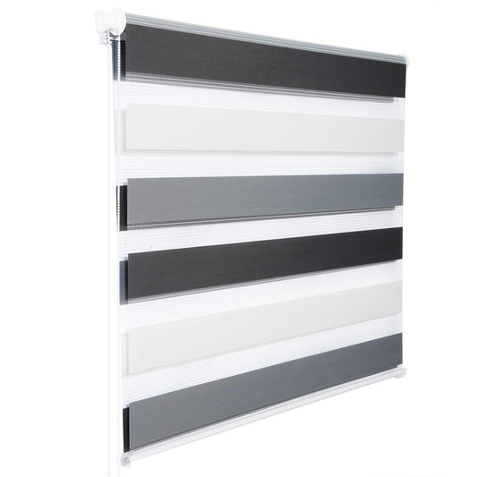 24goodz Double Roller Blind - Easy Installation - High-Quality Polyester - For Windows and Doors - White + Grey + Anthracite - 80x150 cm