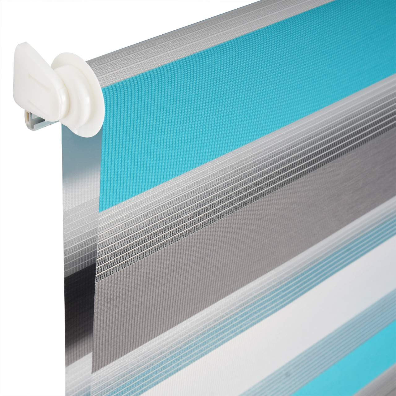 24goodz Double Roller Blind - Easy Installation - Light Protection & Privacy - 100% Polyester - For Windows and Doors - White + Grey + Turquoise 90x150cm