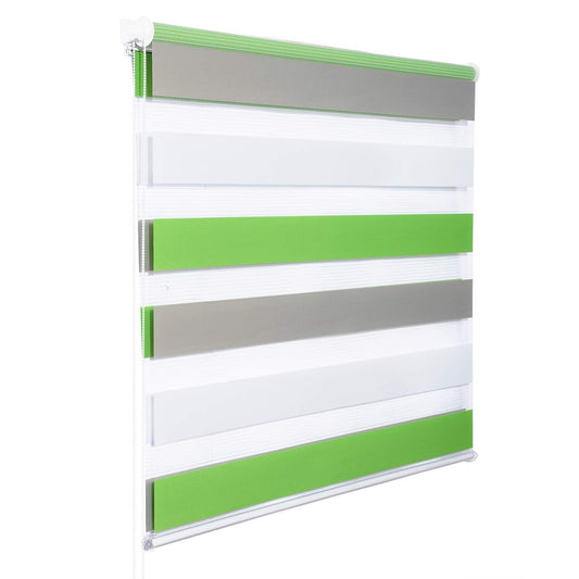 24goodz Double Roller Blind - Easy Installation Without Drilling - 100% Polyester - For Windows and Doors - White/Green/Grey 85x150cm