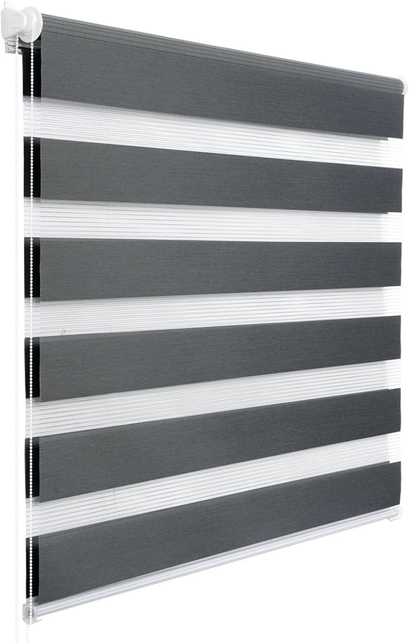 24goodz Double Roller Blind - Easy Installation Without Drilling - 100% Polyester - For Windows and Doors - Dark Grey 70x120