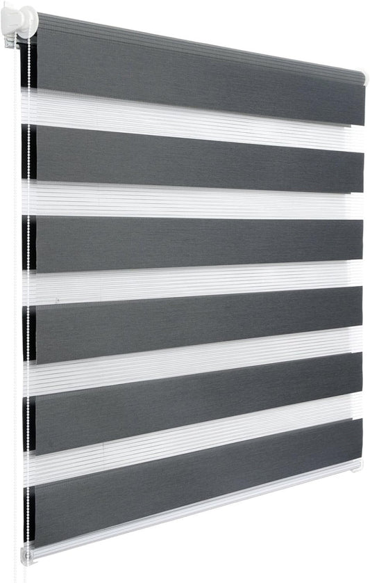 24goodz Double Roller Blind - Easy Installation Without Drilling - 100% Polyester - For Windows and Doors - Dark Grey 75x120