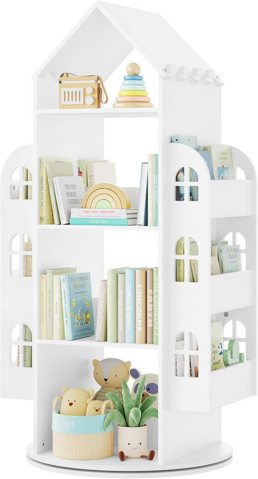 24goodz 360° Rotating Kids Bookshelf - Safe and Fun Design - MDF + Melamine Veneer - For Children - White