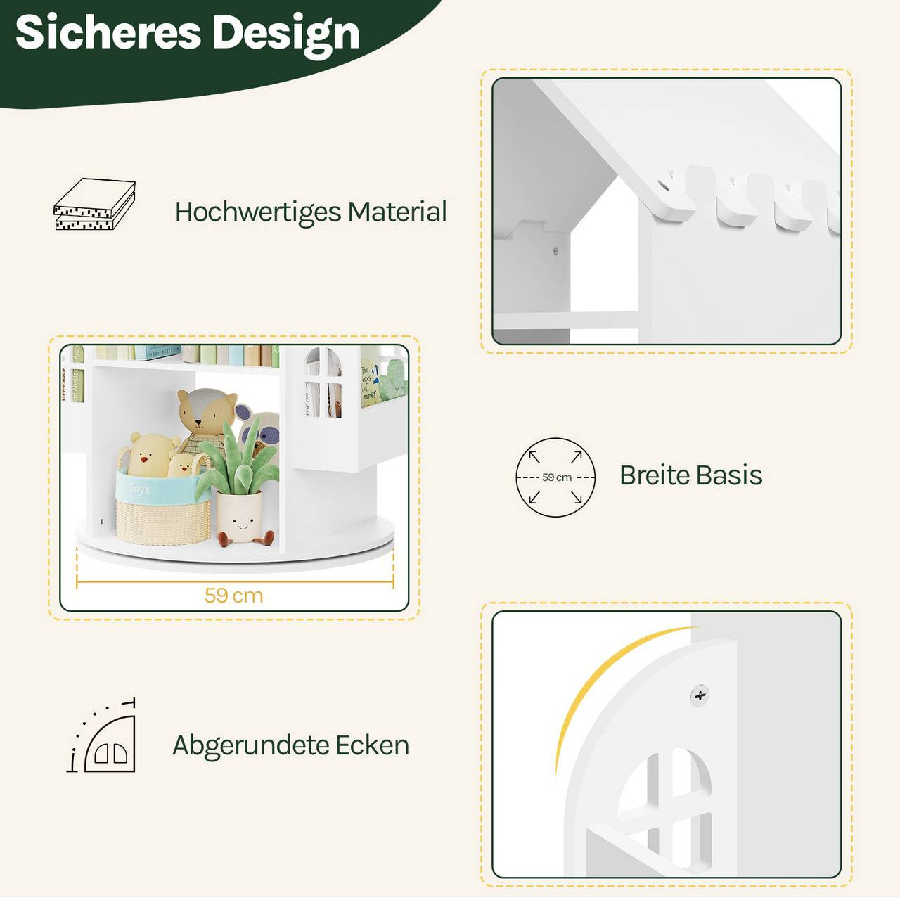 24goodz 360° Rotating Kids Bookshelf - Safe and Fun Design - MDF + Melamine Veneer - For Children - White