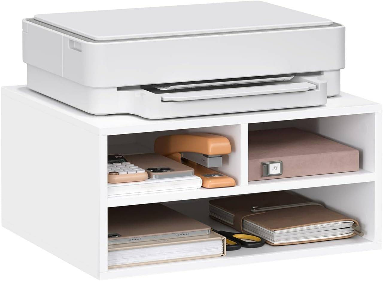 24goodz Printer Stand with 3 Compartments - Ample Storage Space - Durable E1-Class Wood - White - 47 x 22.5 x 40 cm