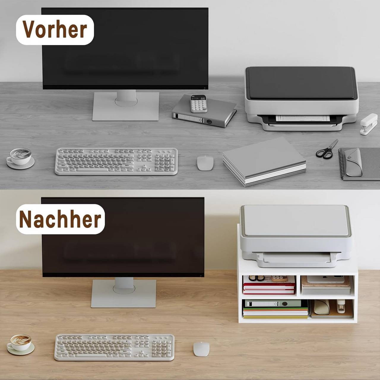 24goodz Printer Stand with 3 Compartments - Ample Storage Space - Durable E1-Class Wood - White - 47 x 22.5 x 40 cm