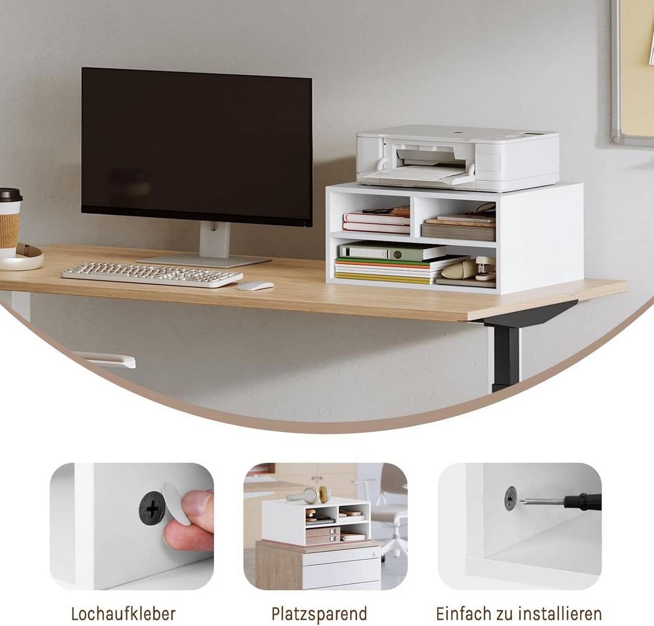 24goodz Printer Stand with 3 Compartments - Ample Storage Space - Durable E1-Class Wood - White - 47 x 22.5 x 40 cm