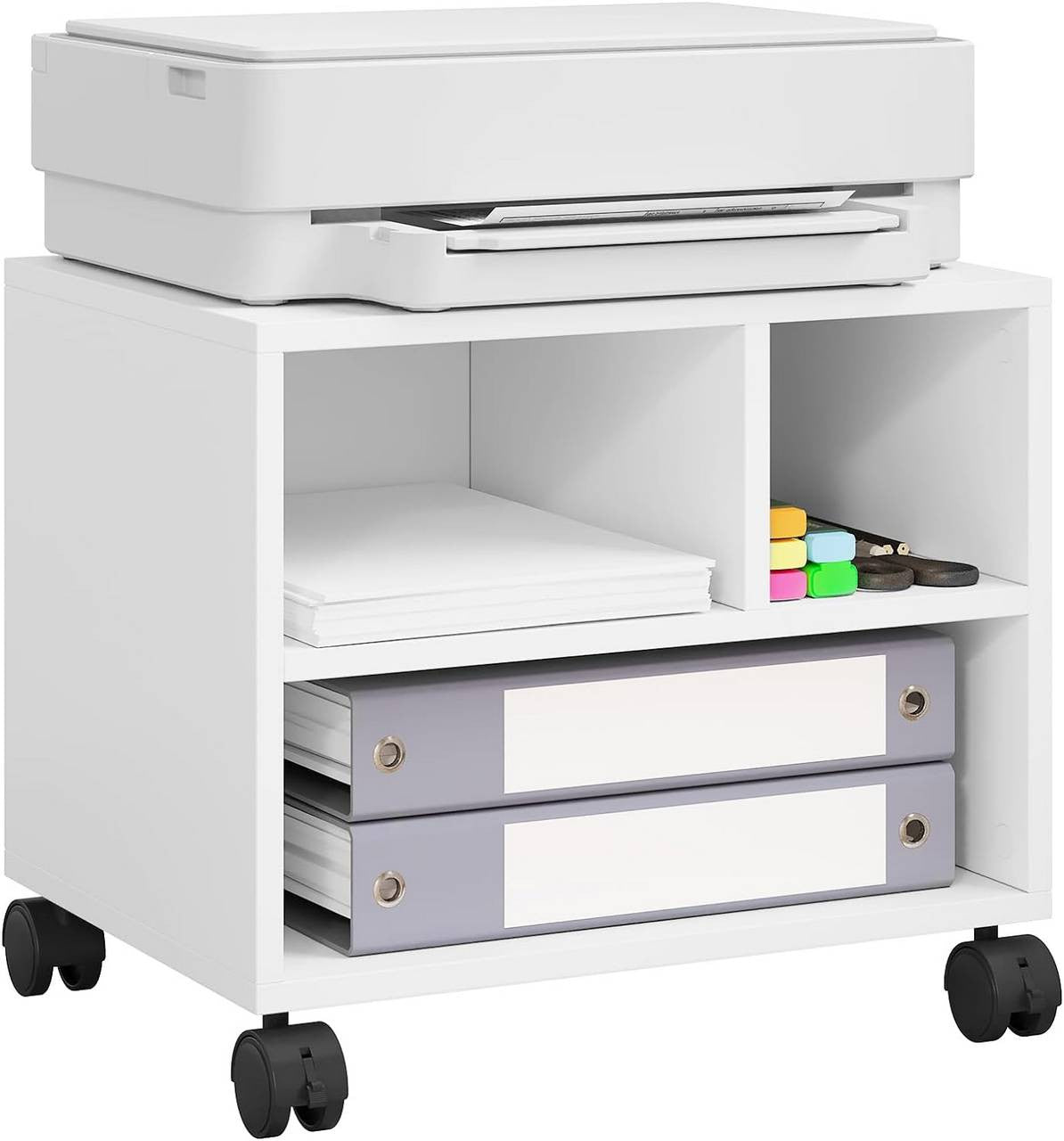 24goodz Printer Cart on Wheels - Ample Storage Space - Durable and Stable - E1 Wood with Melamine Finish - White - 40 x 35 x 30 cm