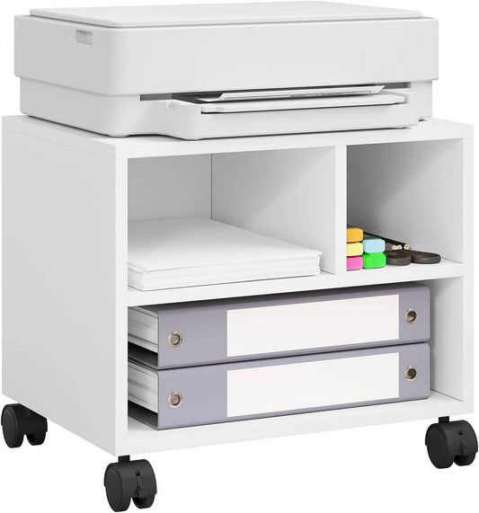 24goodz Printer Cart on Wheels - Ample Storage Space - Durable and Stable - E1 Wood with Melamine Finish - White - 40 x 35 x 30 cm