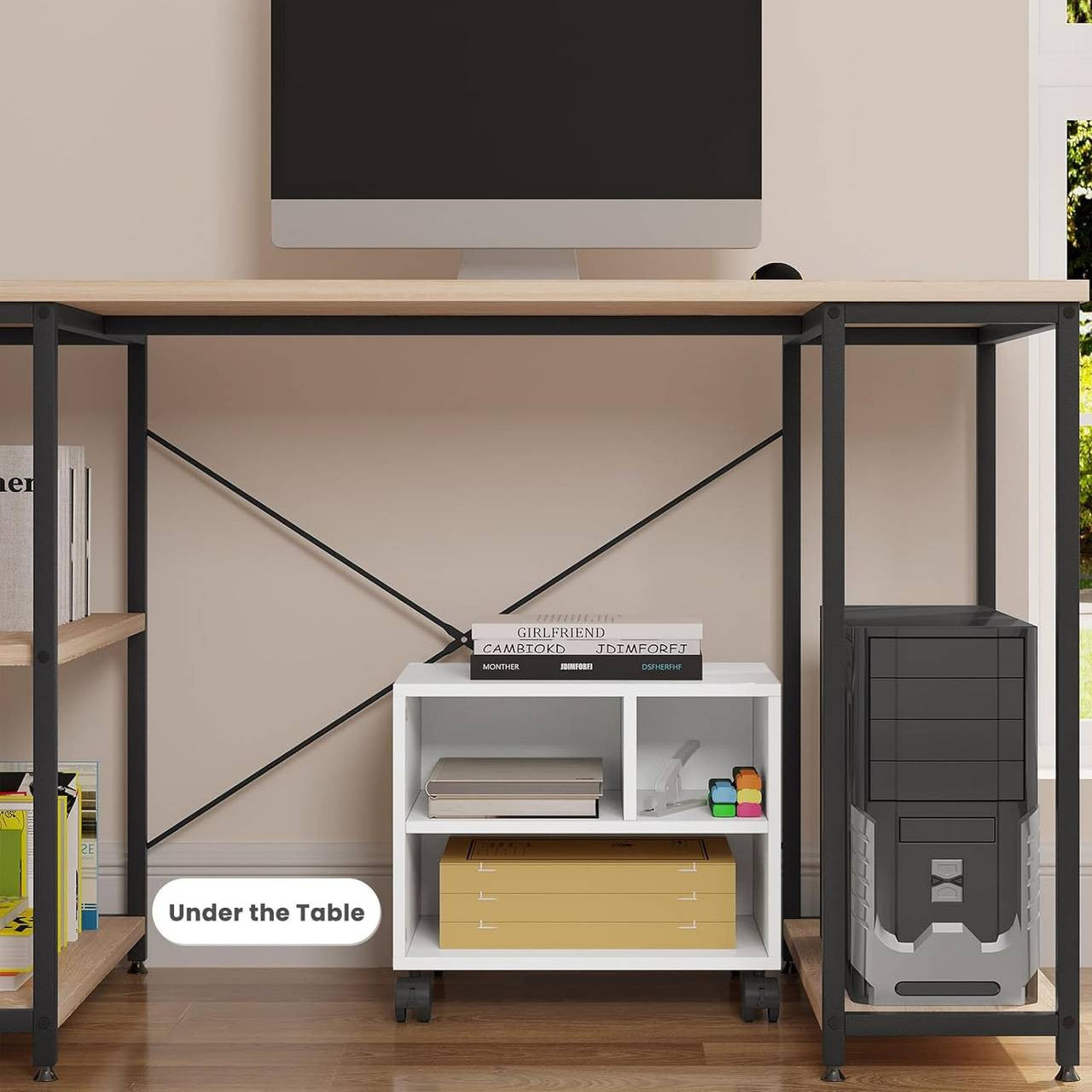 24goodz Printer Cart on Wheels - Ample Storage Space - Durable and Stable - E1 Wood with Melamine Finish - White - 40 x 35 x 30 cm