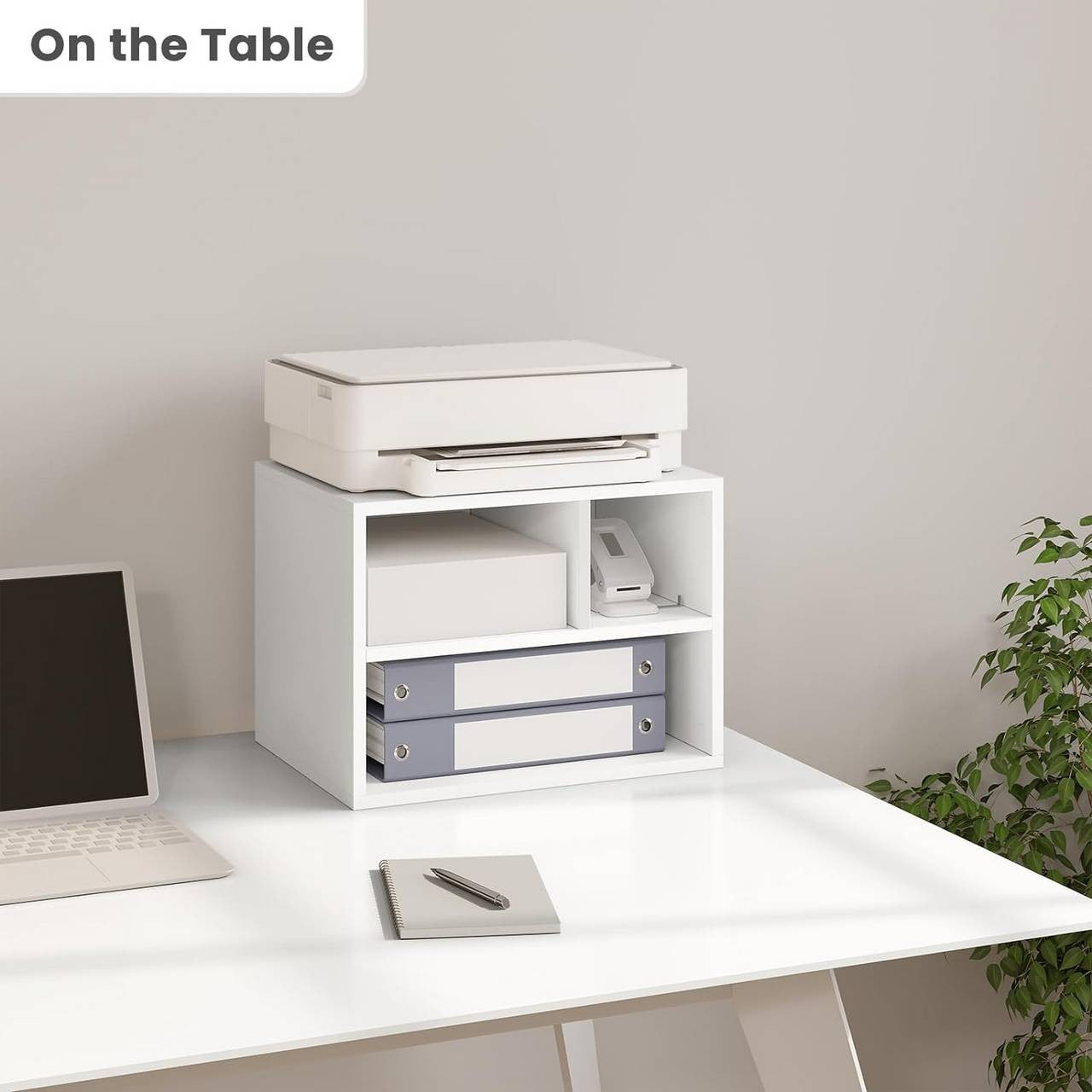 24goodz Printer Cart on Wheels - Ample Storage Space - Durable and Stable - E1 Wood with Melamine Finish - White - 40 x 35 x 30 cm