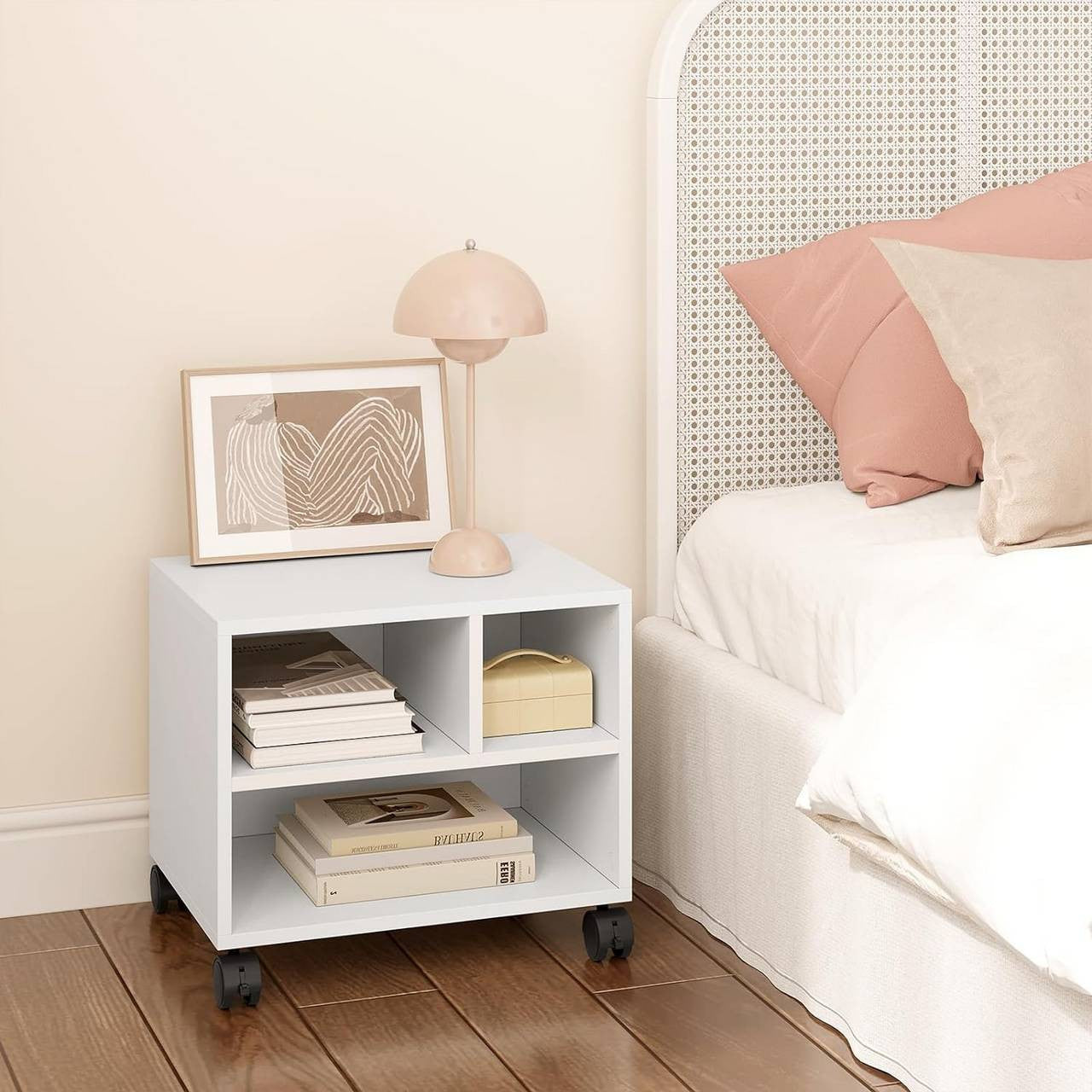 24goodz Printer Cart on Wheels - Ample Storage Space - Durable and Stable - E1 Wood with Melamine Finish - White - 40 x 35 x 30 cm