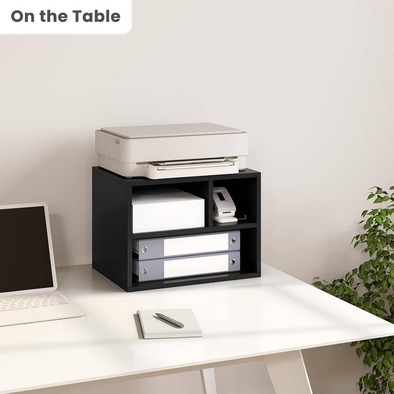 24goodz Mobile Printer Stand - Ample Storage Space - Durable and Stable - E1 Wood with Melamine Veneer - Black - 40x35x30 cm