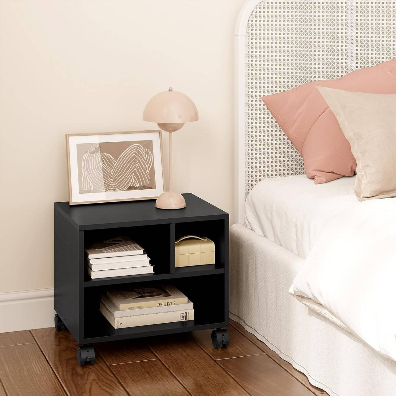 24goodz Mobile Printer Stand - Ample Storage Space - Durable and Stable - E1 Wood with Melamine Veneer - Black - 40x35x30 cm