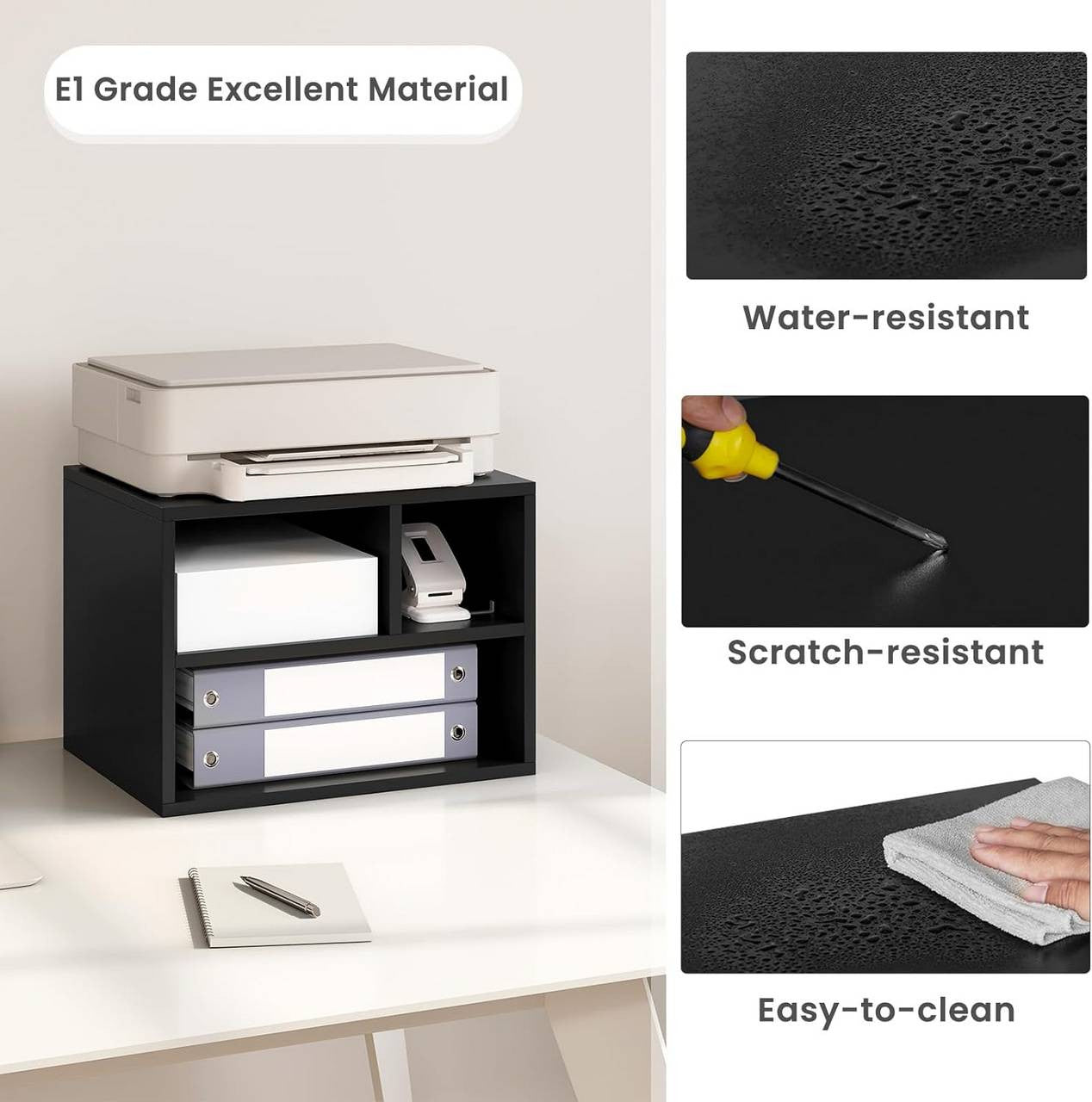24goodz Mobile Printer Stand - Ample Storage Space - Durable and Stable - E1 Wood with Melamine Veneer - Black - 40x35x30 cm