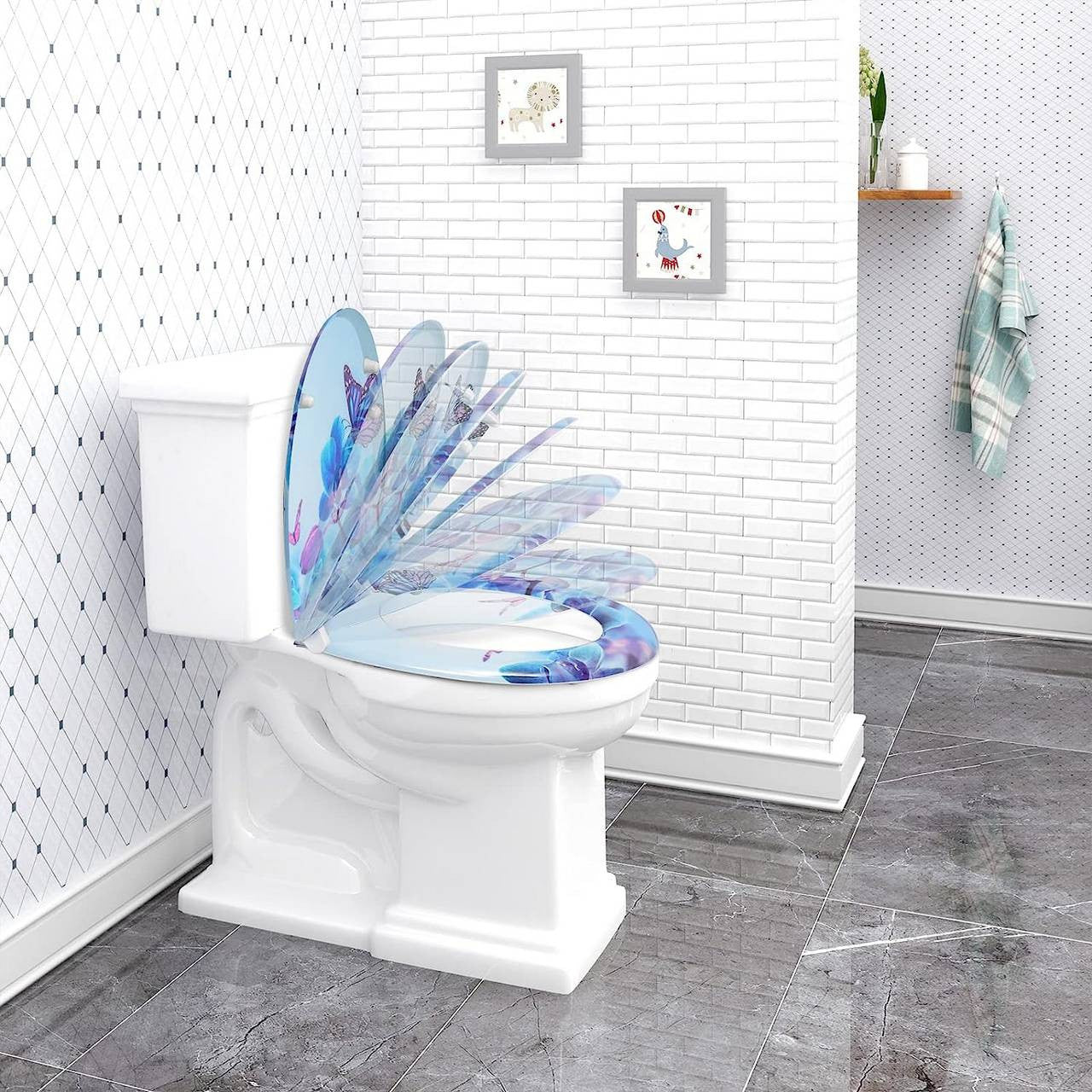 24goodz Duroplast Toilet Seat - Soft-Close Mechanism - Easy to Clean - Duroplast - For Everyone - Blue Phalaenopsis