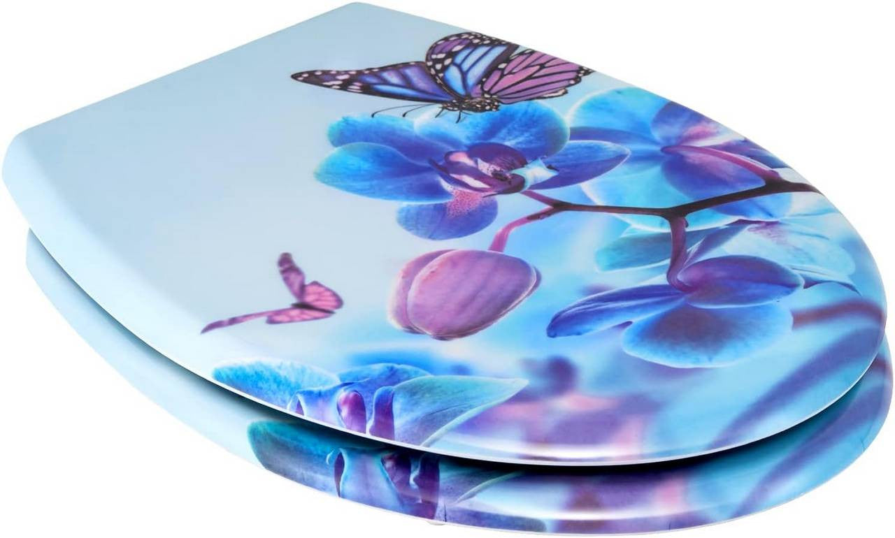 24goodz Duroplast Toilet Seat - Soft-Close Mechanism - Easy to Clean - Duroplast - For Everyone - Blue Phalaenopsis
