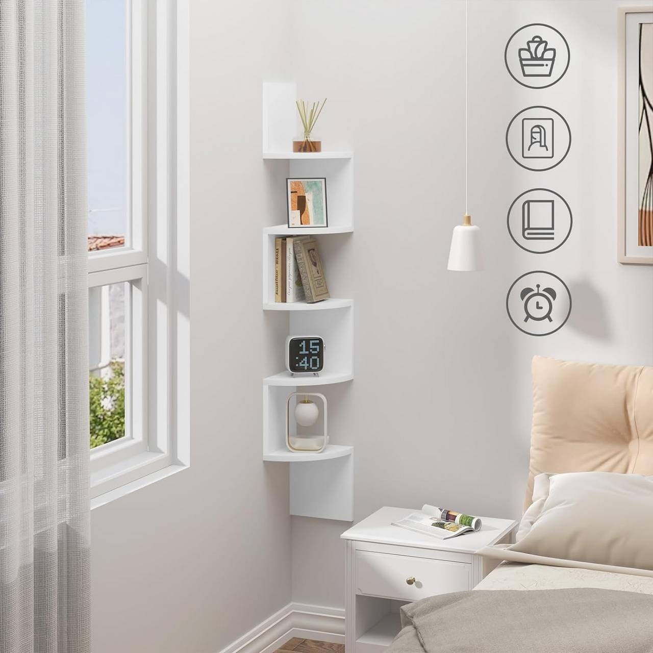 24goodz Zigzag Corner Shelf with 5 Shelves - Elegant & Stylish Design - E1 MDF - For Home Decor - White