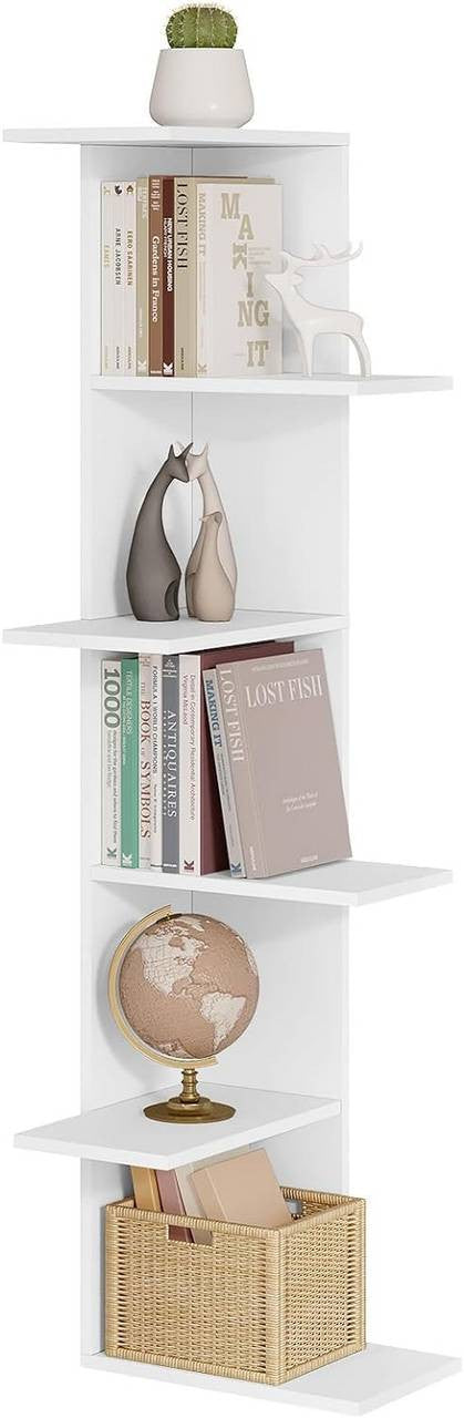 24goodz Corner Shelf 6 Levels - Unique Open Design - Durable Wood Material - White - For Home Use