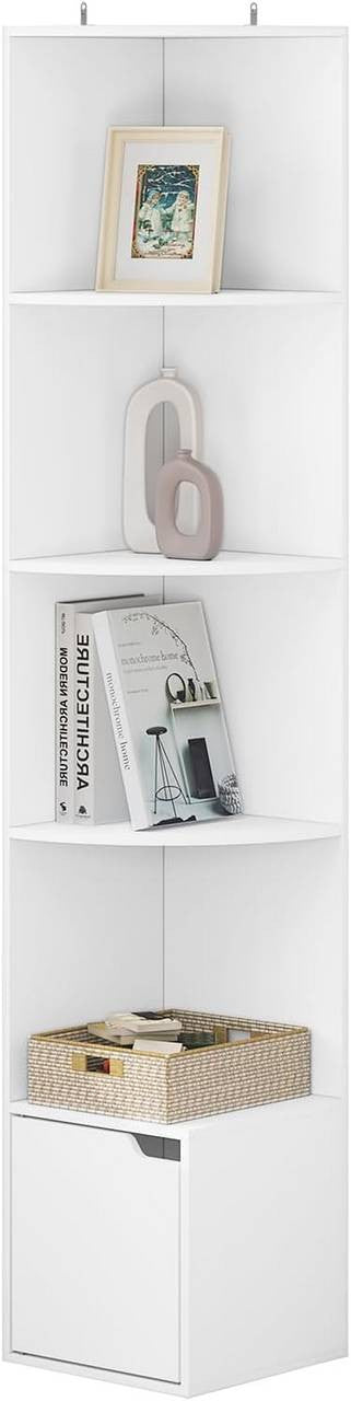 24goodz Corner Shelf with Door - Space-Saving Design - E1 Wood Material - For Home Organization - White
