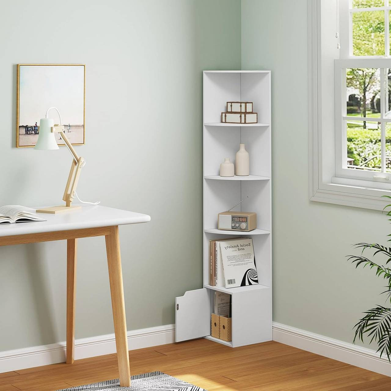 24goodz Corner Shelf with Door - Space-Saving Design - E1 Wood Material - For Home Organization - White