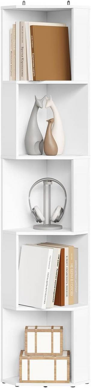 24goodz Corner Shelf Bookcase - Stable and Durable - Space-Saving Design - E1 Chipboard - For Home and Office - White