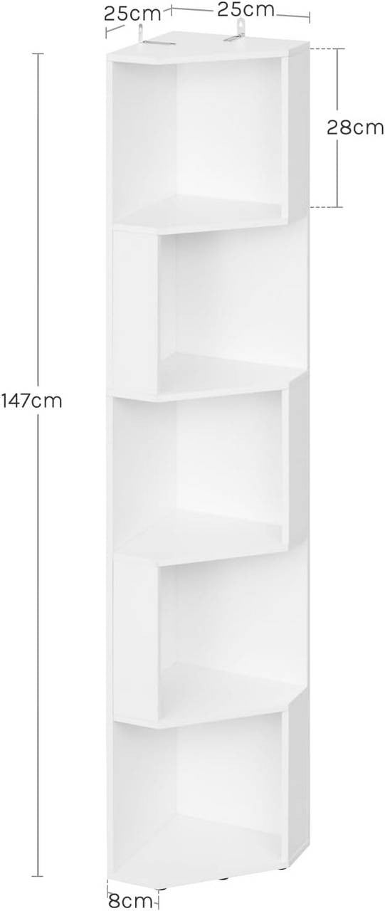 24goodz Corner Shelf Bookcase - Stable and Durable - Space-Saving Design - E1 Chipboard - For Home and Office - White