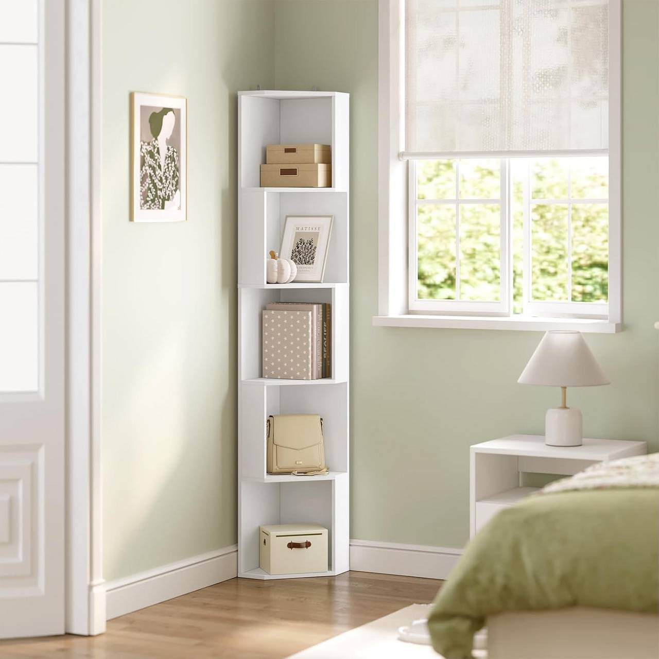 24goodz Corner Shelf Bookcase - Stable and Durable - Space-Saving Design - E1 Chipboard - For Home and Office - White