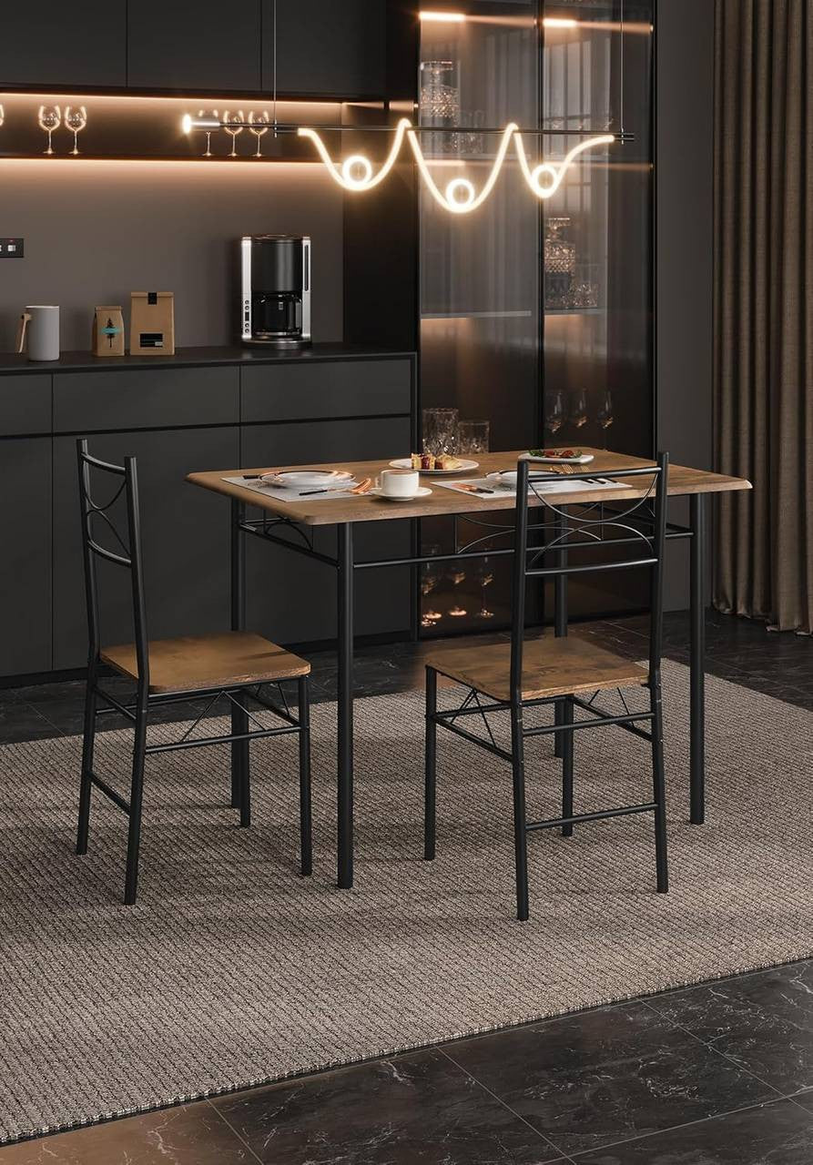 24goodz Dining Table Set with 4 Chairs - Elegant Modern Design - Stable and Strong - MDF and Iron - For 4 Persons - Rustic Brown + Black