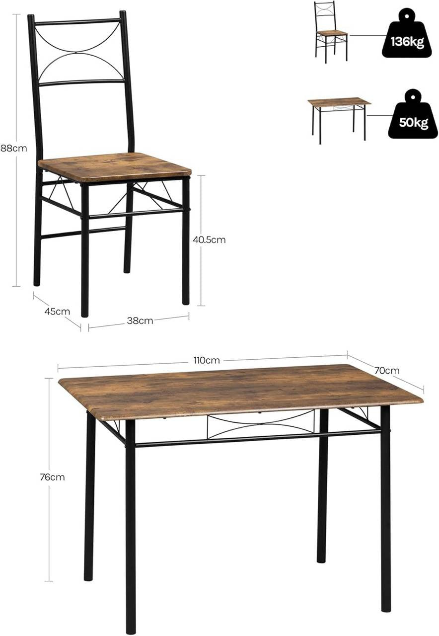 24goodz Dining Table Set with 4 Chairs - Elegant Modern Design - Stable and Strong - MDF and Iron - For 4 Persons - Rustic Brown + Black