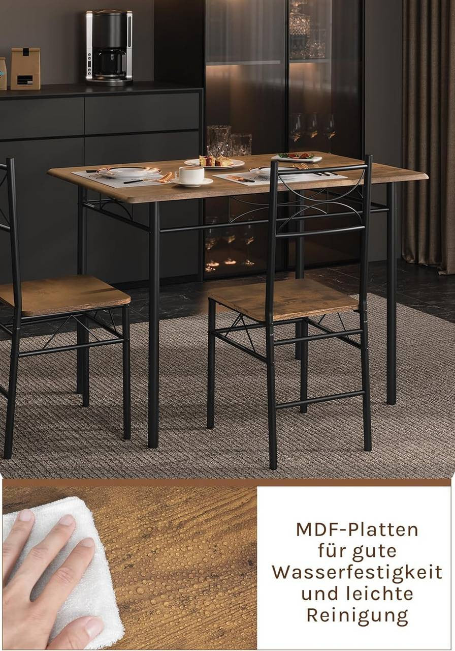 24goodz Dining Table Set with 4 Chairs - Elegant Modern Design - Stable and Strong - MDF and Iron - For 4 Persons - Rustic Brown + Black