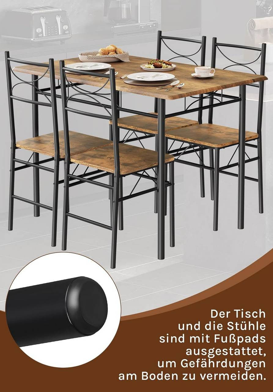 24goodz Dining Table Set with 4 Chairs - Elegant Modern Design - Stable and Strong - MDF and Iron - For 4 Persons - Rustic Brown + Black