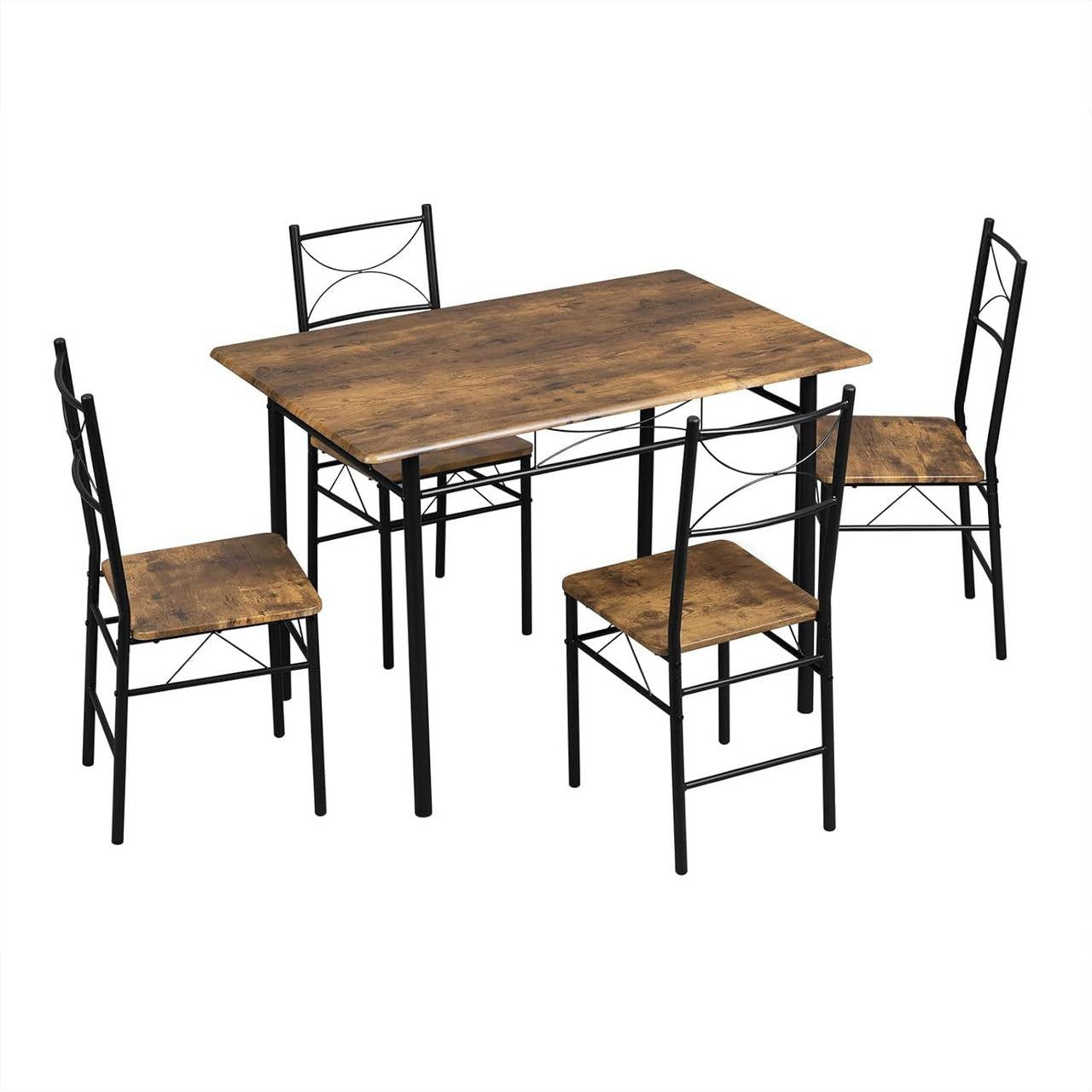 24goodz Dining Table Set with 4 Chairs - Elegant Modern Design - Stable and Strong - MDF and Iron - For 4 Persons - Rustic Brown + Black