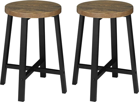24goodz Set of 2 Dining Stools - Stylish Vintage Design - Sturdy Metal Legs - E1 Wood - For Home & Office - Vintage Wood Grain + Black